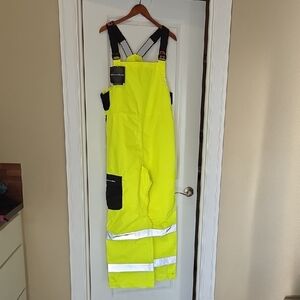 Grundens High-Visibility Yellow Cargo Bib Overalls with Reflective Stripes